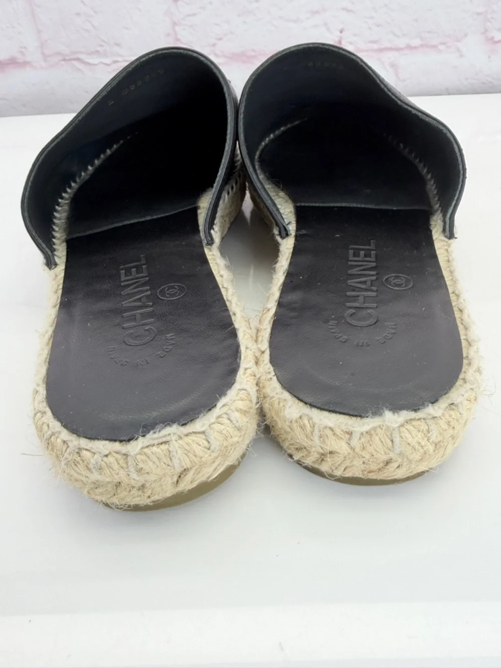 Chanel Goatskin CC Espadrille Mules 39 Black